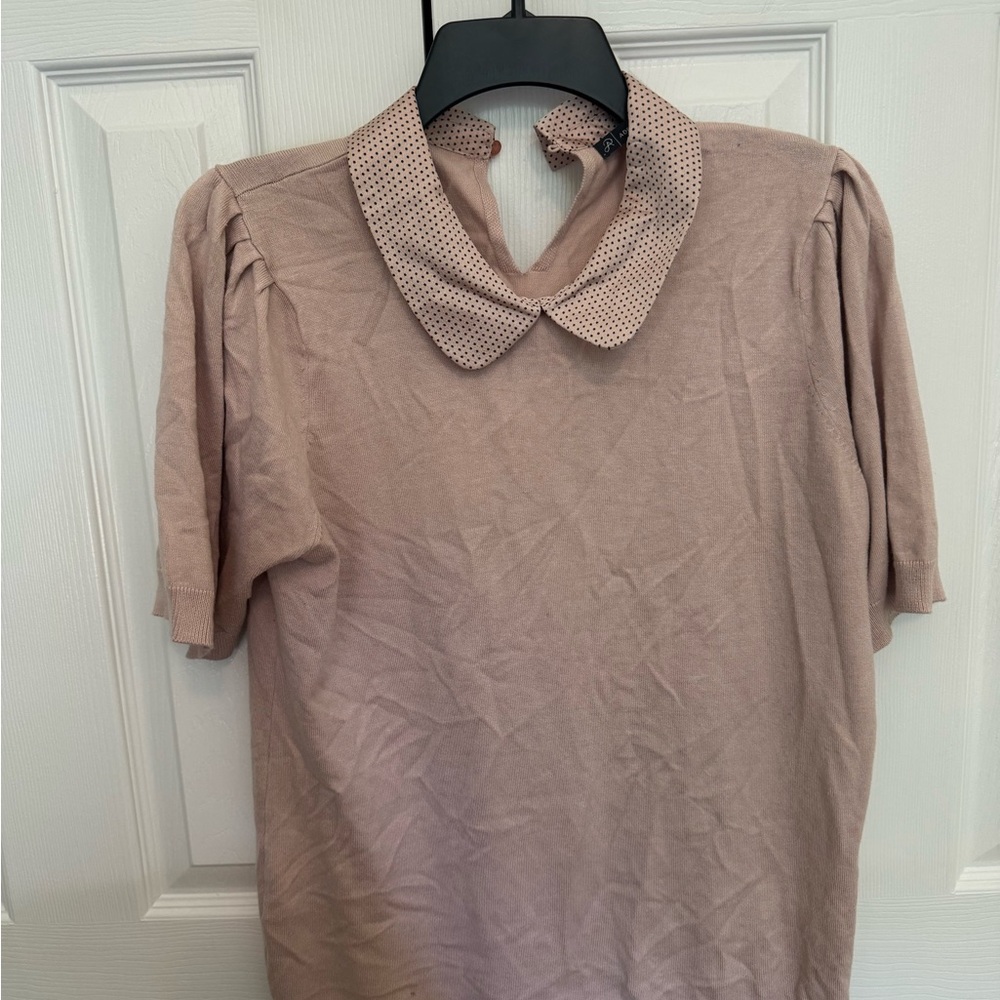 Adrianna Papell Dusty Rose Short Sleeve Top with Peter Pan Collar